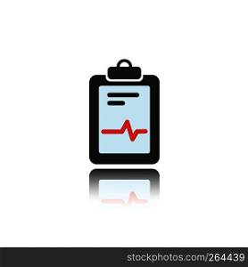 Medical chart color icon with reflection on a white background. Cardiogram report. Heart graph. Vector illustration
