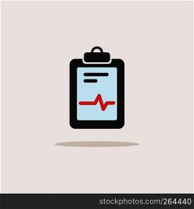 Medical chart color icon with shade. Cardiogram report. Heart graph. Vector illustration