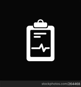 Medical chart icon on a black background. Cardiogram report. Heart graph. Vector illustration