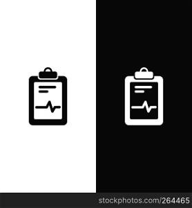 Medical chart icon on black and white background. Cardiogram report. Heart graph. Vector illustration