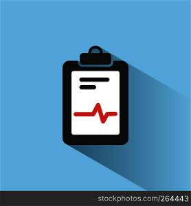 Medical chart icon with shade on blue background. Cardiogram report. Heart graph. Vector illustration