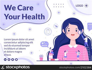 Medical Check up Brochure Template Health care Flat Design Illustration Editable of Square Background for Social Media, Greeting Card or Web