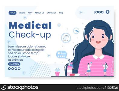 Medical Check up Landing Page Template Health care Flat Design Illustration Editable of Square Background for Social Media, Greeting Card or Web