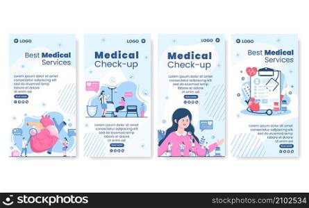 Medical Check up Stories Template Health care Flat Design Illustration Editable of Square Background for Social Media, Greeting Card or Web