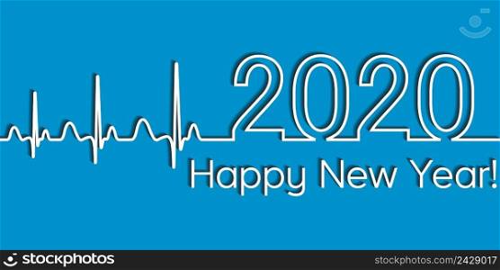 Medical Christmas banner, 2020 happy new year, vector 2020 health medical style wave heartbeat, concept fitness  healthy lifestyle