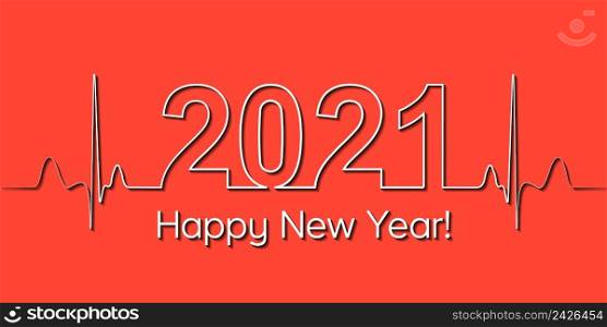 Medical Christmas banner, 2021 happy new year, vector 2021 health medical style heartbeat, concept healthy lifestyle, 3D effect with shadow, fitness life