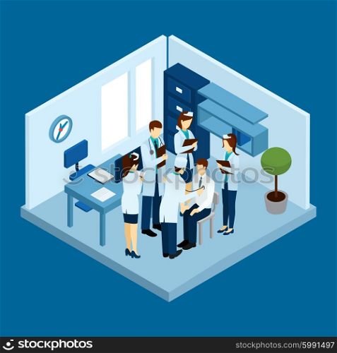 Medical clinic personnel concept with isometric doctors and nurses silhouettes vector illustration. Clinic Personnel Concept