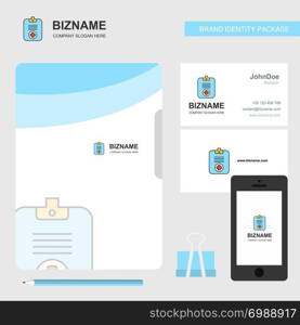 Medical clipboard Business Logo, File Cover Visiting Card and Mobile App Design. Vector Illustration
