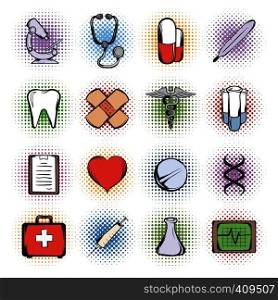 Medical comics icons set isolated on white background. Medical comics icons