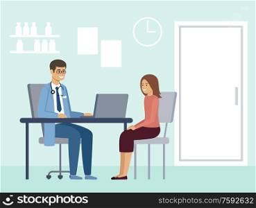 Medical consultation. Diagnosis of a patient by a doctor.Vector flat illustration
