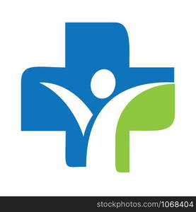 Medical Cross and Human character logo design. Logo design template for clinic, hospital, medical center.