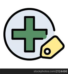 Medical cross and label icon. Outline medical cross and label vector icon color flat isolated. Medical cross and label icon color outline vector