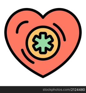 Medical cross in heart icon. Outline medical cross in heart vector icon color flat isolated. Medical cross in heart icon color outline vector