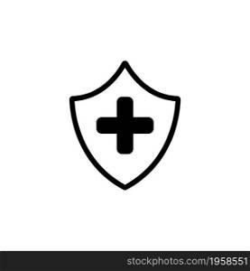 Medical Cross in Shield, Immune System. Flat Vector Icon illustration. Simple black symbol on white background. Medical Cross in Shield Immune System sign design template for web and mobile UI element