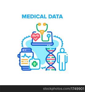 Medical Data Vector Icon Concept. Smart Watches For Measuring Heart Beat And Controlling Health, Online Consultation And Examination Patient With Doctor Medical Data Color Illustration. Medical Data Vector Concept Color Illustration