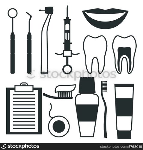 Medical dental equipment icons set in flat style.