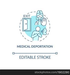 Medical deportation blue concept icon. Forced resettlement from contaminated area. Deportation abstract idea thin line illustration. Vector isolated outline color drawing. Editable stroke. Medical deportation blue concept icon