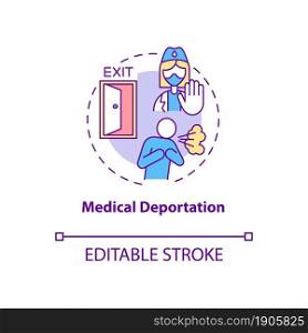 Medical deportation concept icon. Forced resettlement from contaminated area. Global pandemic. Deportation abstract idea thin line illustration. Vector isolated outline color drawing. Editable stroke. Medical deportation concept icon
