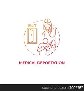 Medical deportation red concept icon. Forced resettlement from contaminated area. Global pandemic. Deportation abstract idea thin line illustration. Vector isolated outline color drawing. Medical deportation red concept icon