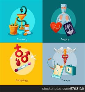 Medical design concept set with pharmacy surgery embryology therapy icons isolated vector illustration