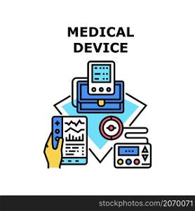 Medical device equipment. Hospital health doctor. Heart machine. Clinic scanner. Radiology diagnostic vector concept color illustration. Medical device icon vector illustration