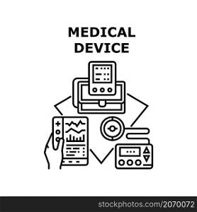 Medical device equipment. Hospital health doctor. Heart machine. Clinic scanner. Radiology diagnostic vector concept black illustration. Medical device icon vector illustration