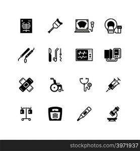 Medical devices and equipment vector icons. Medical tomograph and mrt, ultrasound equipment illustration. Medical devices and equipment vector icons