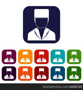 Medical doctor icons set vector illustration in flat style In colors red, blue, green and other. Medical doctor icons set flat