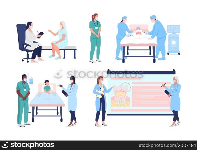 Medical education semi flat color vector character set. Posing figures. Full body people on white. Medicine isolated modern cartoon style illustration for graphic design and animation collection. Medical education semi flat color vector character set