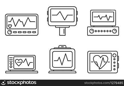 Medical electrocardiogram icons set. Outline set of medical electrocardiogram vector icons for web design isolated on white background. Medical electrocardiogram icons set, outline style