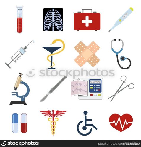 Medical emergency first aid care icons set with heart pill thermometer isolated vector illustration