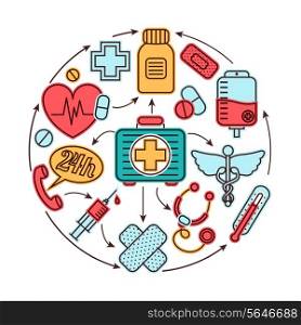 Medical emergency first aid health care icons set medicine concept vector illustration