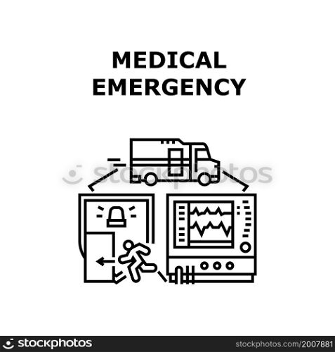 Medical emergency hospital nurse. medic doctor. clinic patient. medicine aid. specialist safety medical emergency vector concept black illustration. Medical emergency icon vector illustration