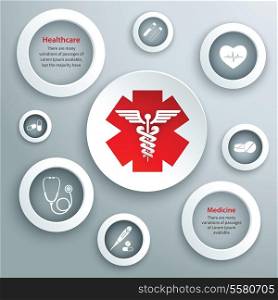 Medical emergency services paper symbols set with capsule stethoscope and healthcare icon isolated vector illustration