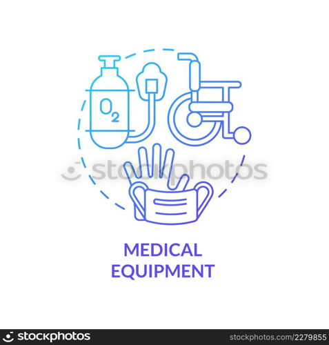 Medical equipment blue gradient concept icon. Supplies for patients. Hospice provided service abstract idea thin line illustration. Isolated outline drawing. Myriad Pro-Bold fonts used. Medical equipment blue gradient concept icon