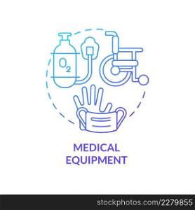 Medical equipment blue gradient concept icon. Supplies for patients. Hospice provided service abstract idea thin line illustration. Isolated outline drawing. Myriad Pro-Bold fonts used. Medical equipment blue gradient concept icon