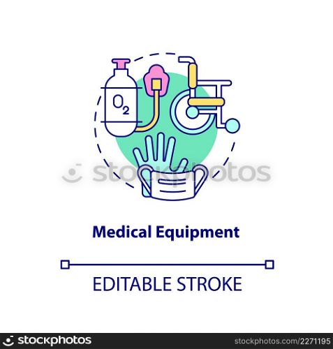 Medical equipment concept icon. Supplies for patients. Hospice provided service abstract idea thin line illustration. Isolated outline drawing. Editable stroke. Arial, Myriad Pro-Bold fonts used. Medical equipment concept icon