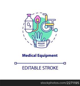 Medical equipment concept icon. Supplies for patients. Hospice provided service abstract idea thin line illustration. Isolated outline drawing. Editable stroke. Arial, Myriad Pro-Bold fonts used. Medical equipment concept icon