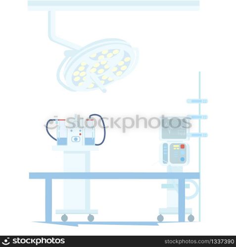 Medical Equipment, Electronic Devices for Surgical Operations in Operating Room Flat Vector Illustration Isolated on White Background. Lighthead Over Operating Table, Anesthetic Machine, Pulse Monitor