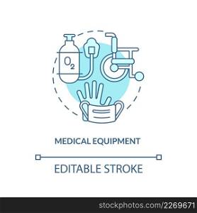 Medical equipment turquoise concept icon. Hospice provided service abstract idea thin line illustration. Isolated outline drawing. Editable stroke. Arial, Myriad Pro-Bold fonts used. Medical equipment turquoise concept icon