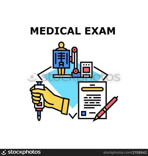 Medical exam health doctor clinic. hospital medicine patient. care diagnosis vector concept color illustration. Medical exam icon vector illustration