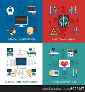 Medical Examination 4 Flat Icons Square . Medical ultrasound and x-ray heart examination 4 flat icons square composition banner abstract isolated vector illustration