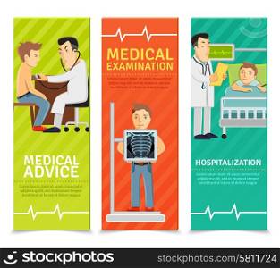 Medical examination vertical banners set with examination advice hospitalization elements isolated vector illustration. Medical Examination Banners
