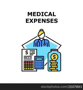 Medical expenses health cost. healthcare insurance. money bill. medicine claim. hospital care. finance form. expence pay medical expenses vector concept color illustration. Medical expenses icon vector illustration