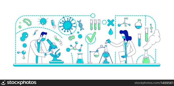 Medical experiment thin line concept vector illustration. Science lab workers, biologists 2D cartoon characters for web design. Scientists studying virus pathogen. Coronavirus research creative idea. Medical experiment thin line concept vector illustration