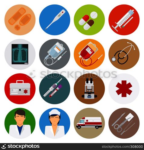 Medical flat icons. Doctor, nurse and medical devices. Medical flat icons