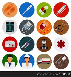 Medical flat icons. Doctor, nurse and medical devices. Medical flat icons