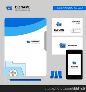 Medical folder Business Logo, File Cover Visiting Card and Mobile App Design. Vector Illustration