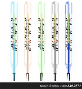 Medical glass mercury thermometer on white background.