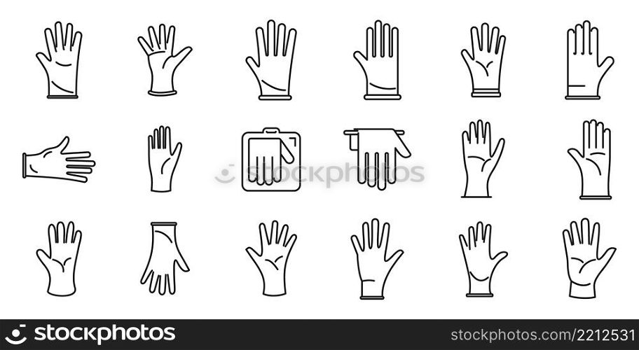 Medical gloves icons set outline vector. Care clinic. Doctor medicine. Medical gloves icons set outline vector. Care clinic